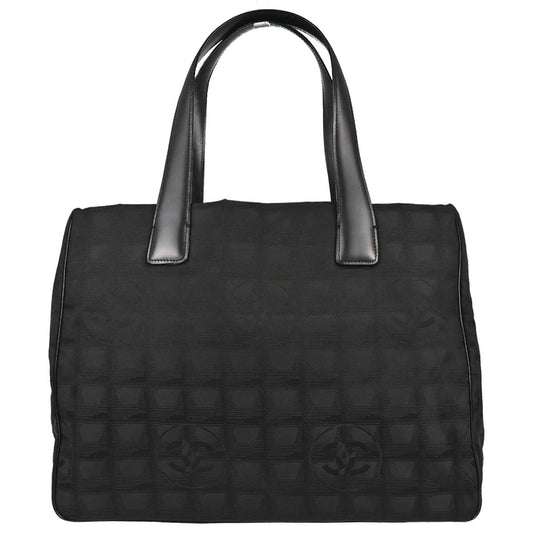 Chanel 2005-2006 Black Jacquard Nylon Travel Line Tote Handbag
