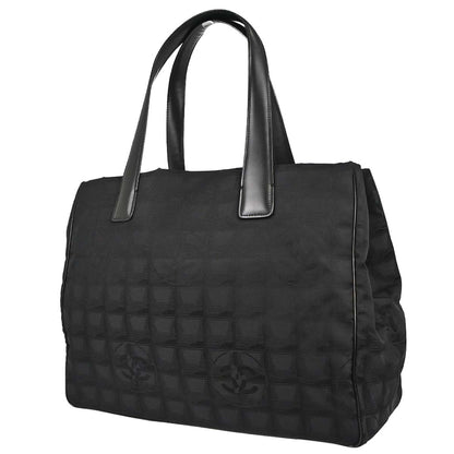 Chanel 2005-2006 Black Jacquard Nylon Travel Line Tote Handbag