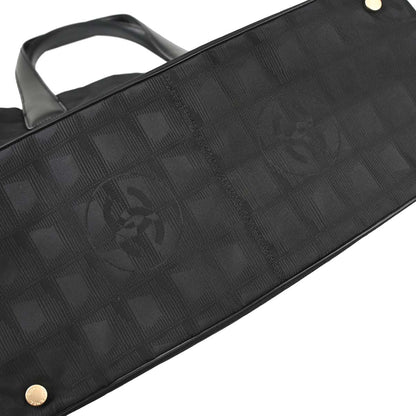 Chanel 2005-2006 Black Jacquard Nylon Travel Line Tote Handbag