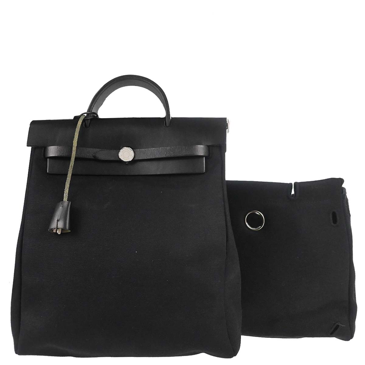 Hermes Black Toile Officier Herbag a Dos 2 in 1 Backpack
