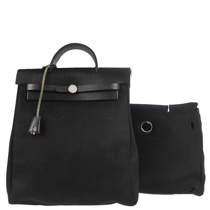 Hermes Black Toile Officier Herbag a Dos 2 in 1 Backpack