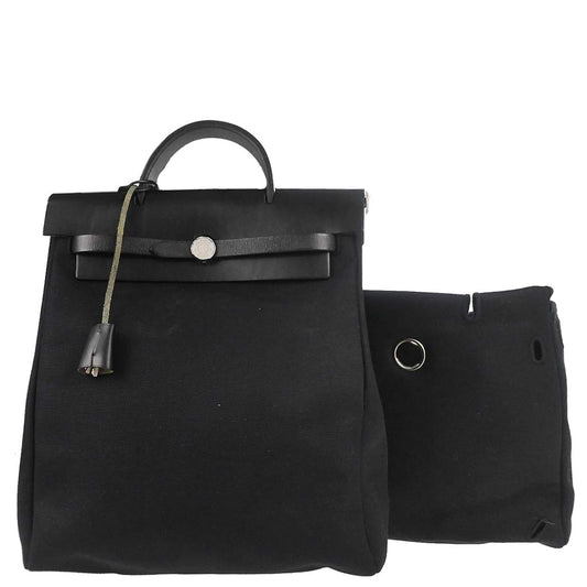 Hermes Black Toile Officier Herbag a Dos 2 in 1 Backpack
