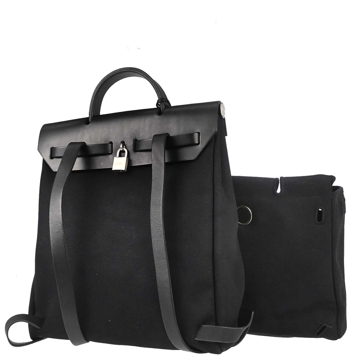 Hermes Black Toile Officier Herbag a Dos 2 in 1 Backpack