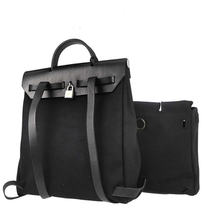 Hermes Black Toile Officier Herbag a Dos 2 in 1 Backpack