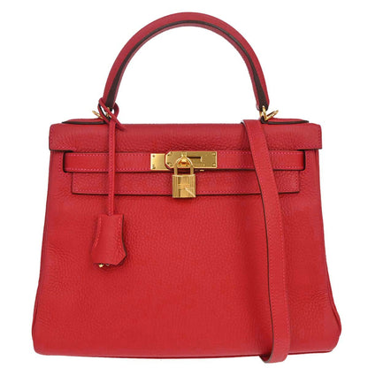Hermes Rouge Casaque Taurillon Kelly 28 Retourne 2way Shoulder Handbag