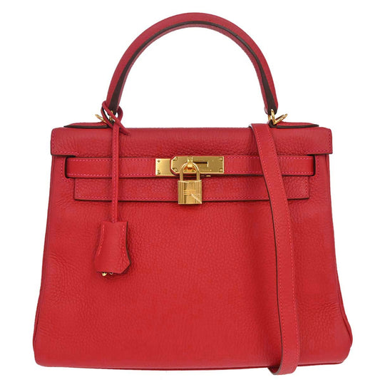 Hermes Rouge Casaque Taurillon Kelly 28 Retourne 2way Shoulder Handbag