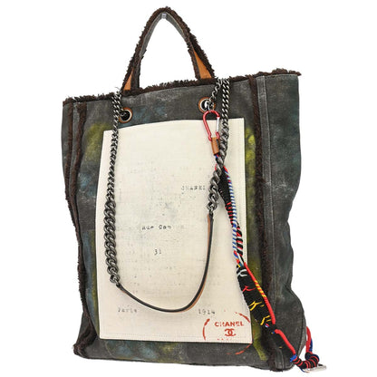 Chanel 2014 Black Canvas Bricolage Graffiti Tote Handbag