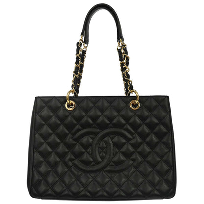 Chanel 2014 Black Caviar Skin Grand Shopping Tote GST Chain Handbag