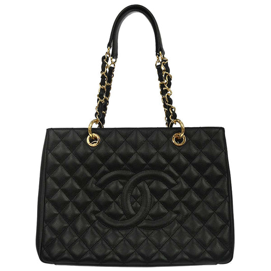 Chanel 2014 Black Caviar Skin Grand Shopping Tote GST Chain Handbag