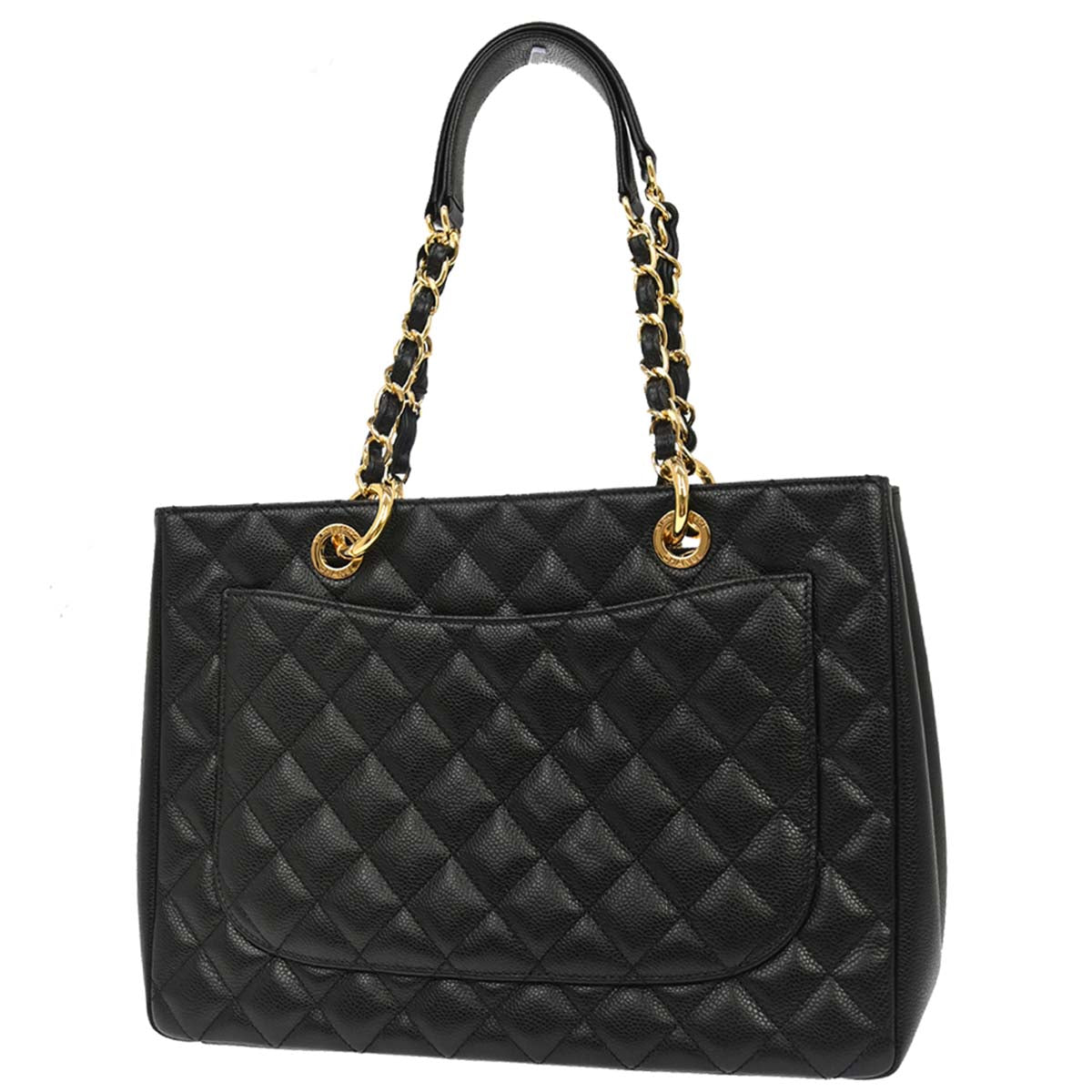 Chanel 2014 Black Caviar Skin Grand Shopping Tote GST Chain Handbag