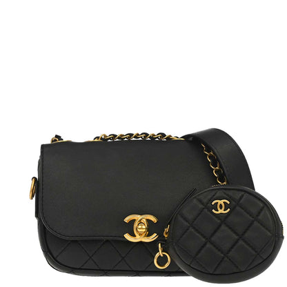 Chanel 2019 Black Calfskin Multi Pouching Flap Shoulder Bag