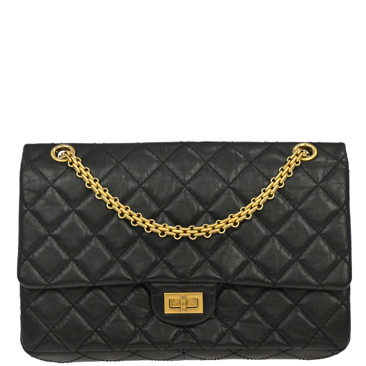 Chanel 2013-2014 Black Calfskin 2.55 Double Flap Shoulder Bag
