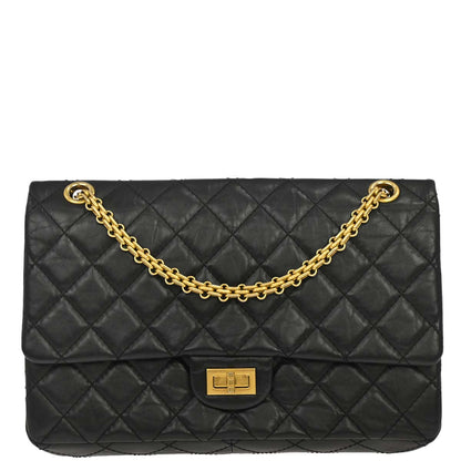 Chanel 2013-2014 Black Calfskin 2.55 Double Flap Shoulder Bag