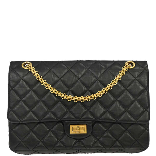Chanel 2013-2014 Black Calfskin 2.55 Double Flap Shoulder Bag