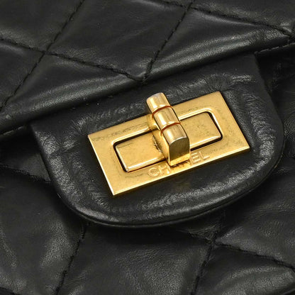 Chanel 2013-2014 Black Calfskin 2.55 Double Flap Shoulder Bag