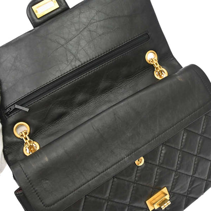 Chanel 2013-2014 Black Calfskin 2.55 Double Flap Shoulder Bag