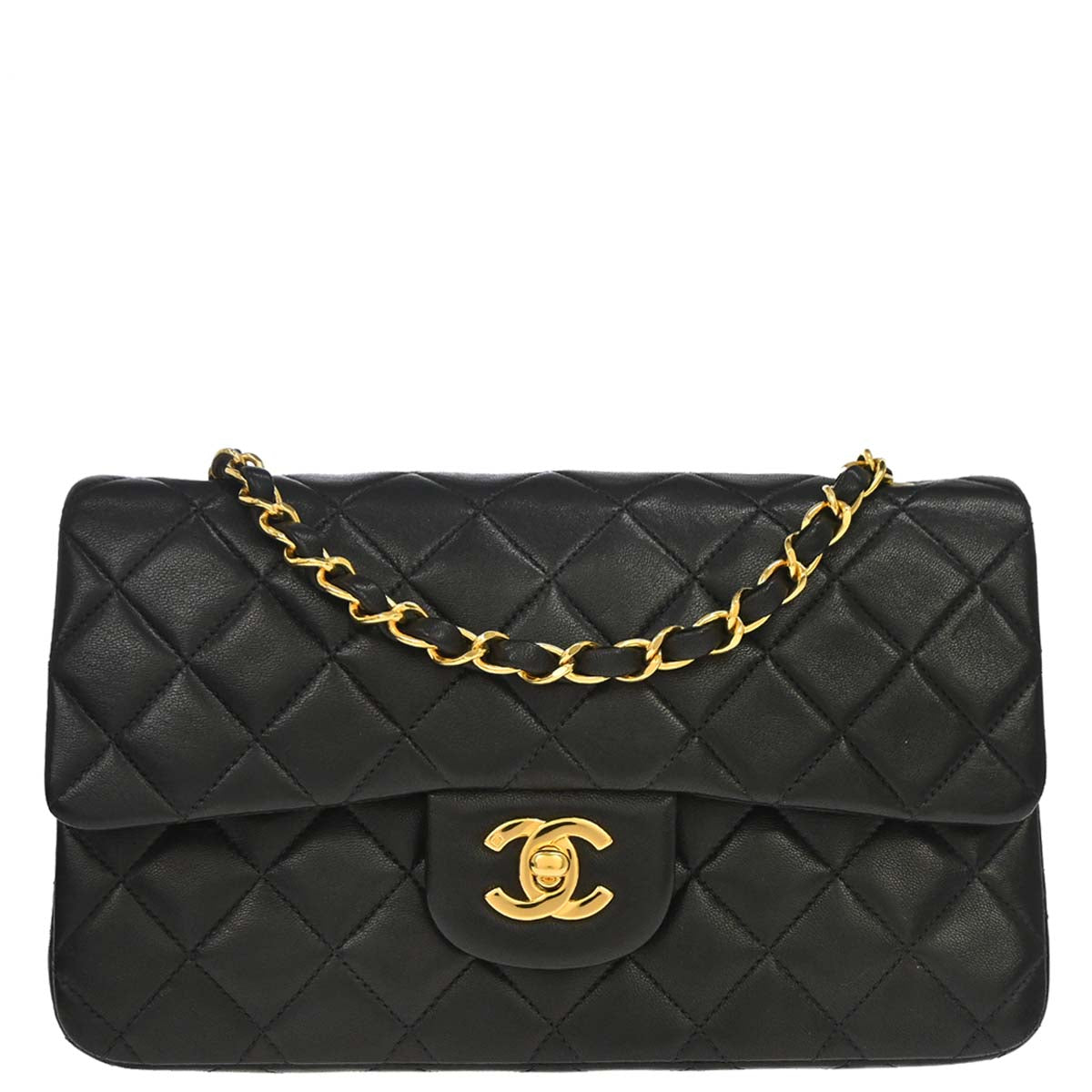 Chanel 1996-1997 Black Lambskin Small Classic Double Flap Shoulder Bag