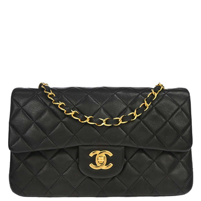 Chanel 1996-1997 Black Lambskin Small Classic Double Flap Shoulder Bag