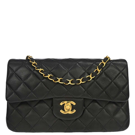 Chanel 1996-1997 Black Lambskin Small Classic Double Flap Shoulder Bag