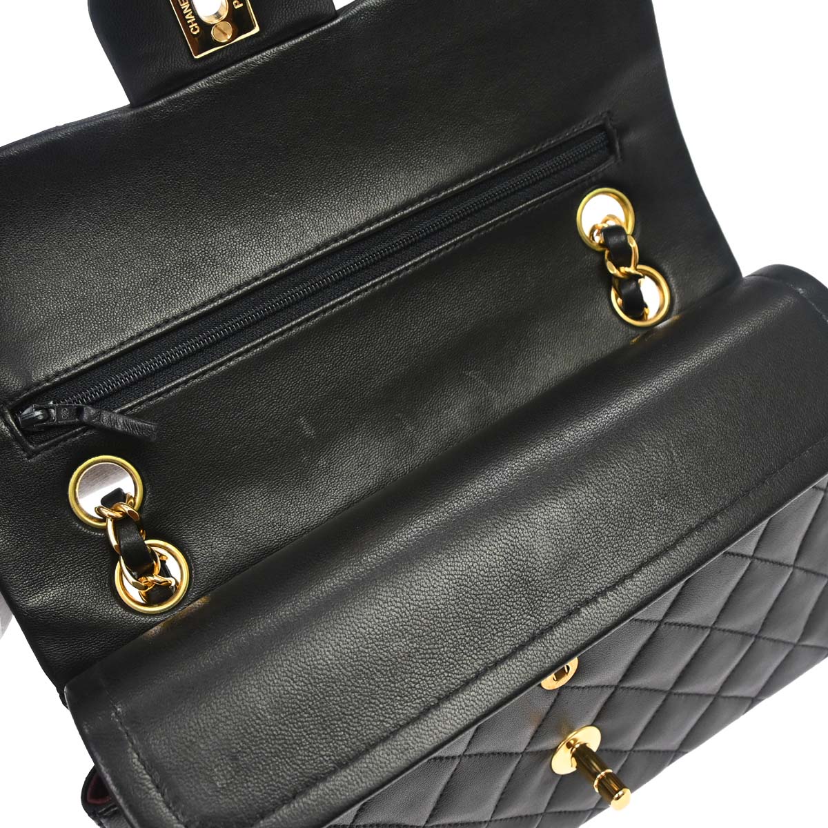 Chanel 1996-1997 Black Lambskin Small Classic Double Flap Shoulder Bag