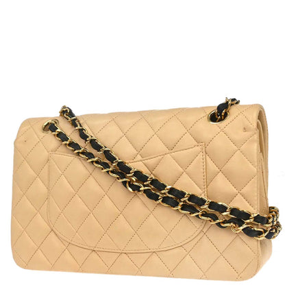 Chanel 2005-2006 Beige Black Lambskin Medium Classic Double Flap Shoulder Bag
