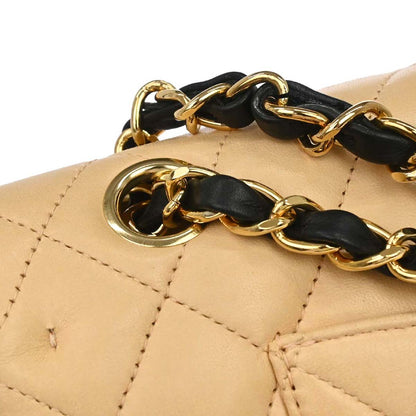 Chanel 2005-2006 Beige Black Lambskin Medium Classic Double Flap Shoulder Bag