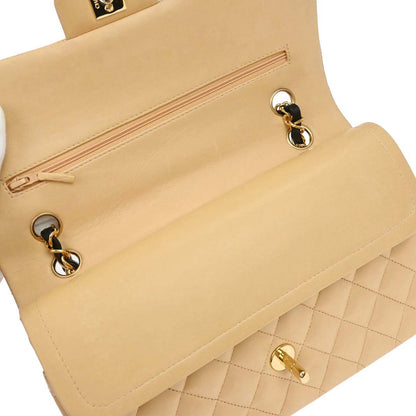 Chanel 2005-2006 Beige Black Lambskin Medium Classic Double Flap Shoulder Bag