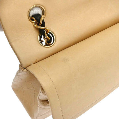 Chanel 2005-2006 Beige Black Lambskin Medium Classic Double Flap Shoulder Bag