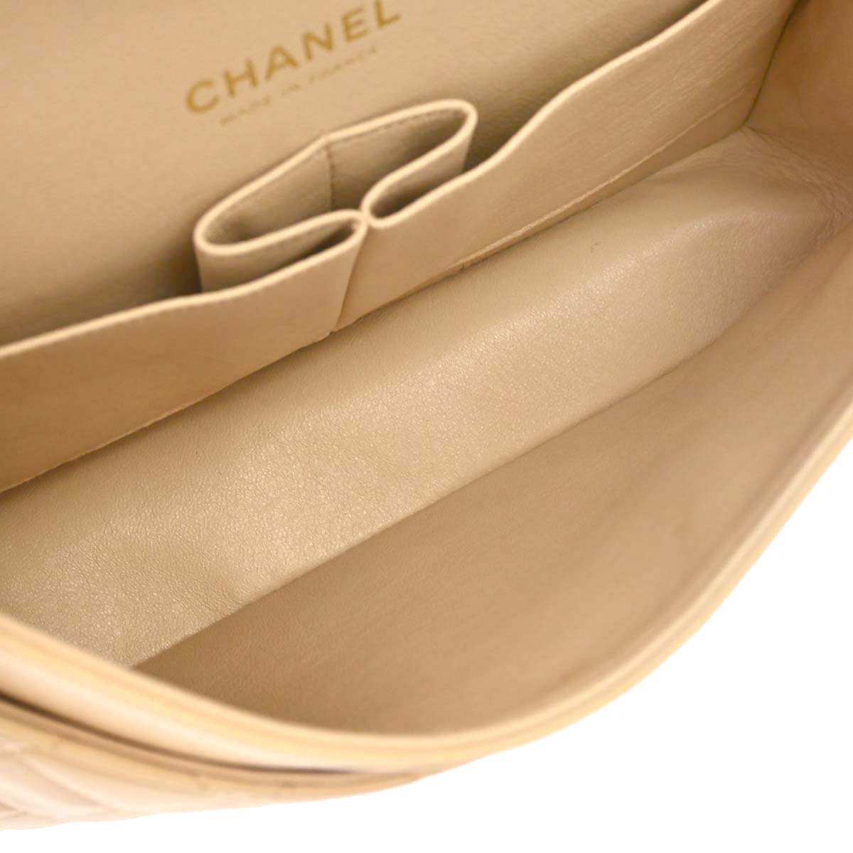Chanel 2005-2006 Beige Black Lambskin Medium Classic Double Flap Shoulder Bag