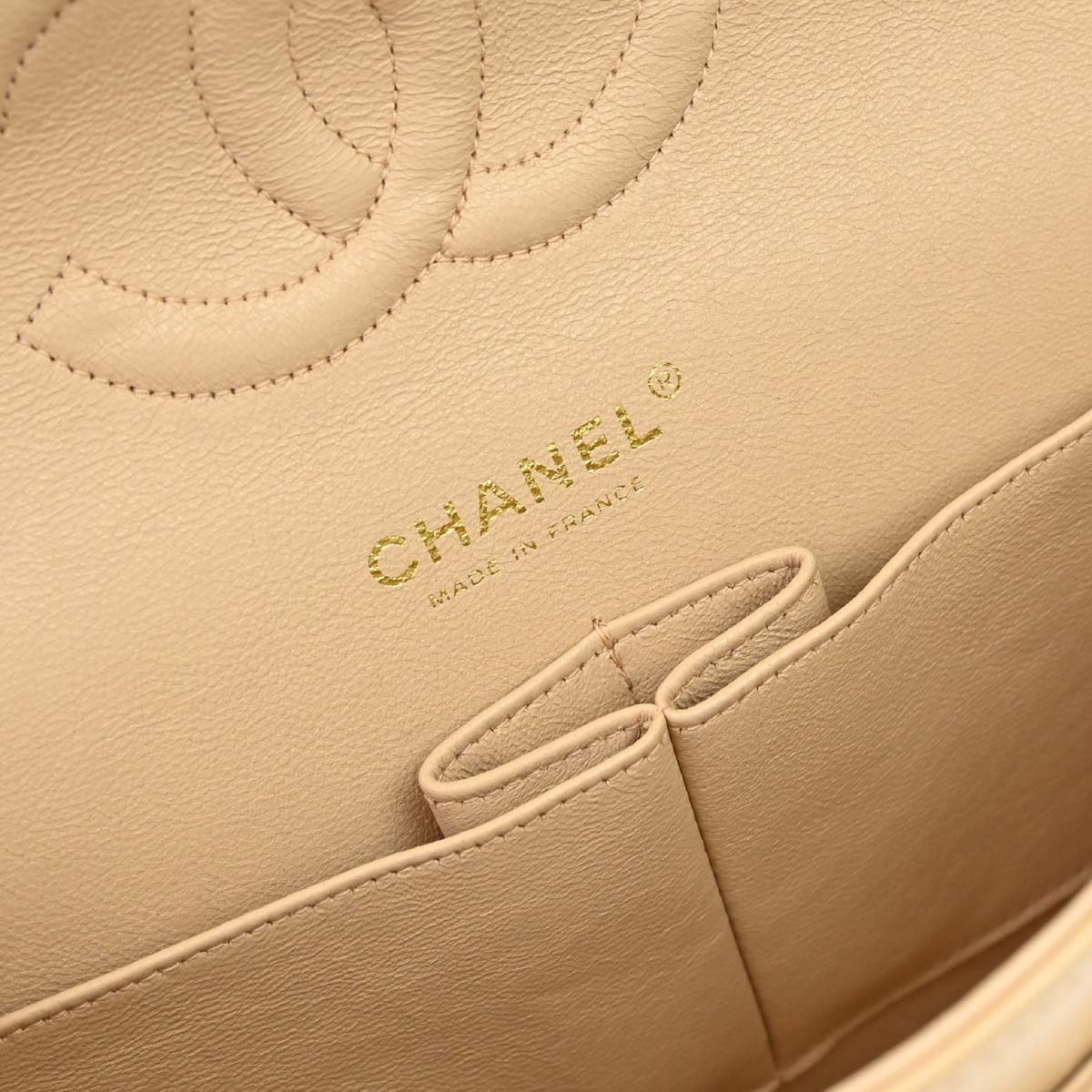 Chanel 2005-2006 Beige Black Lambskin Medium Classic Double Flap Shoulder Bag