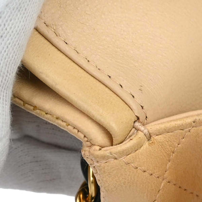Chanel 2005-2006 Beige Black Lambskin Medium Classic Double Flap Shoulder Bag