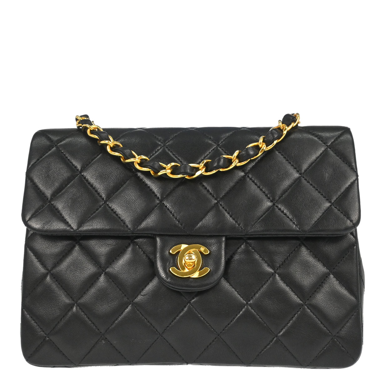 Chanel Black Lambskin Classic Square Flap Shoulder Bag 20