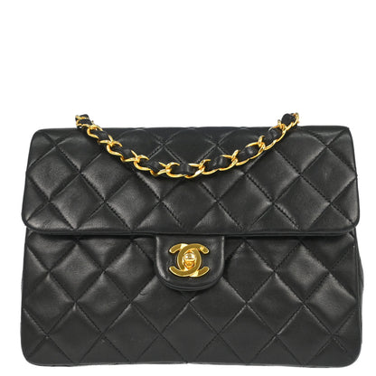 Chanel Black Lambskin Classic Square Flap Shoulder Bag 20