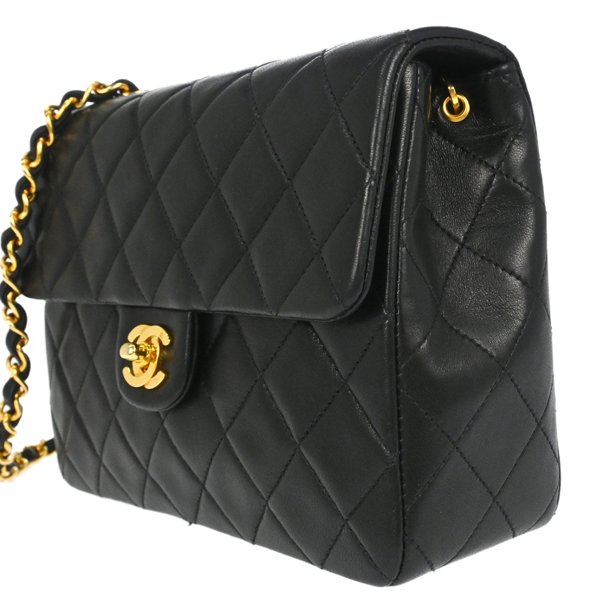 Chanel Black Lambskin Classic Square Flap Shoulder Bag 20