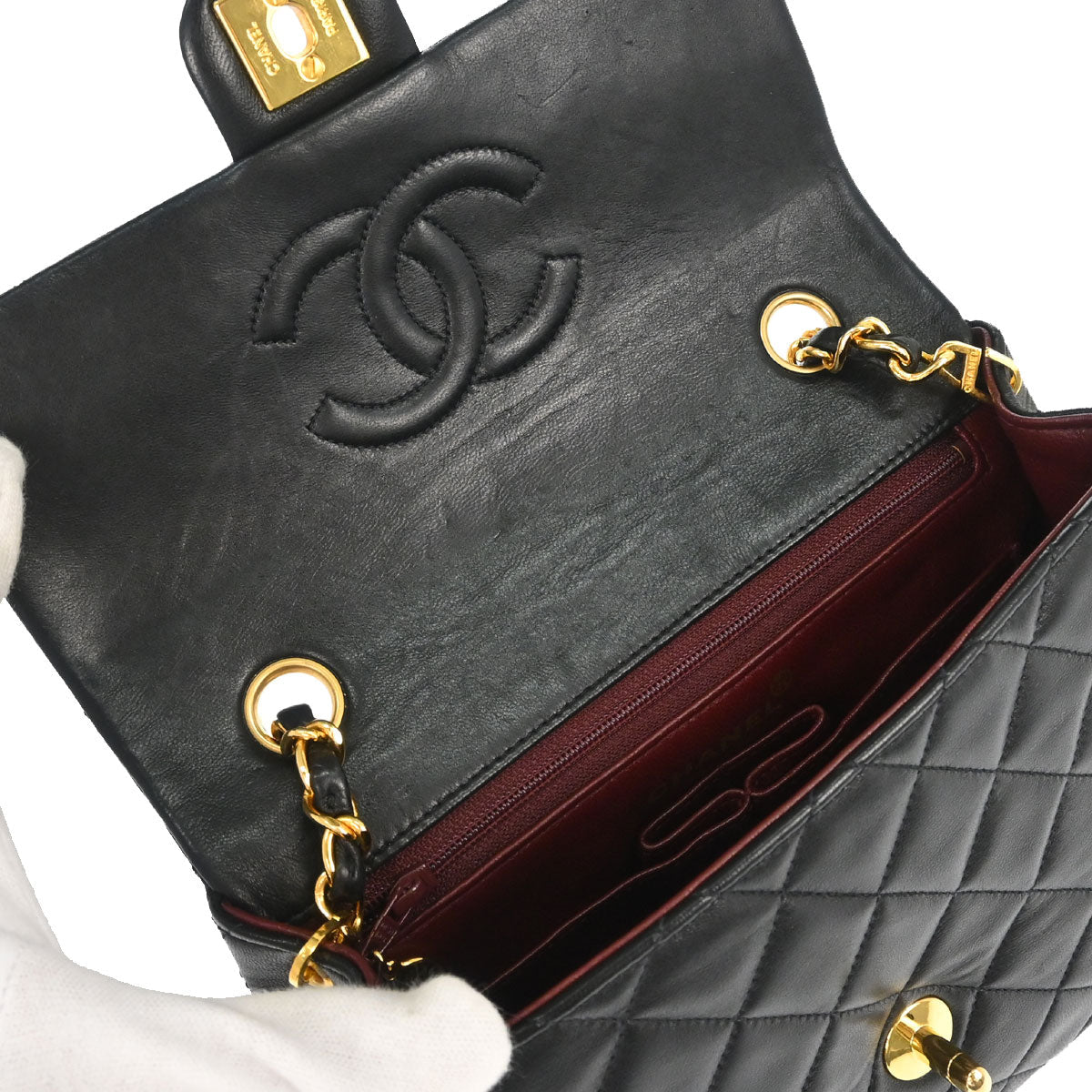 Chanel Black Lambskin Classic Square Flap Shoulder Bag 20