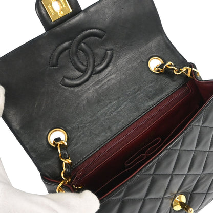 Chanel Black Lambskin Classic Square Flap Shoulder Bag 20