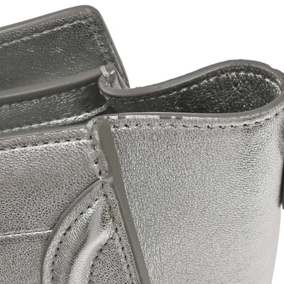 Celine Silver Lambskin Nano Luggage 2way Shoulder Tote Bag