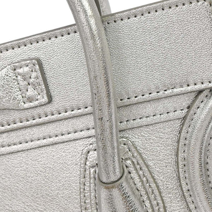 Celine Silver Lambskin Nano Luggage 2way Shoulder Tote Bag