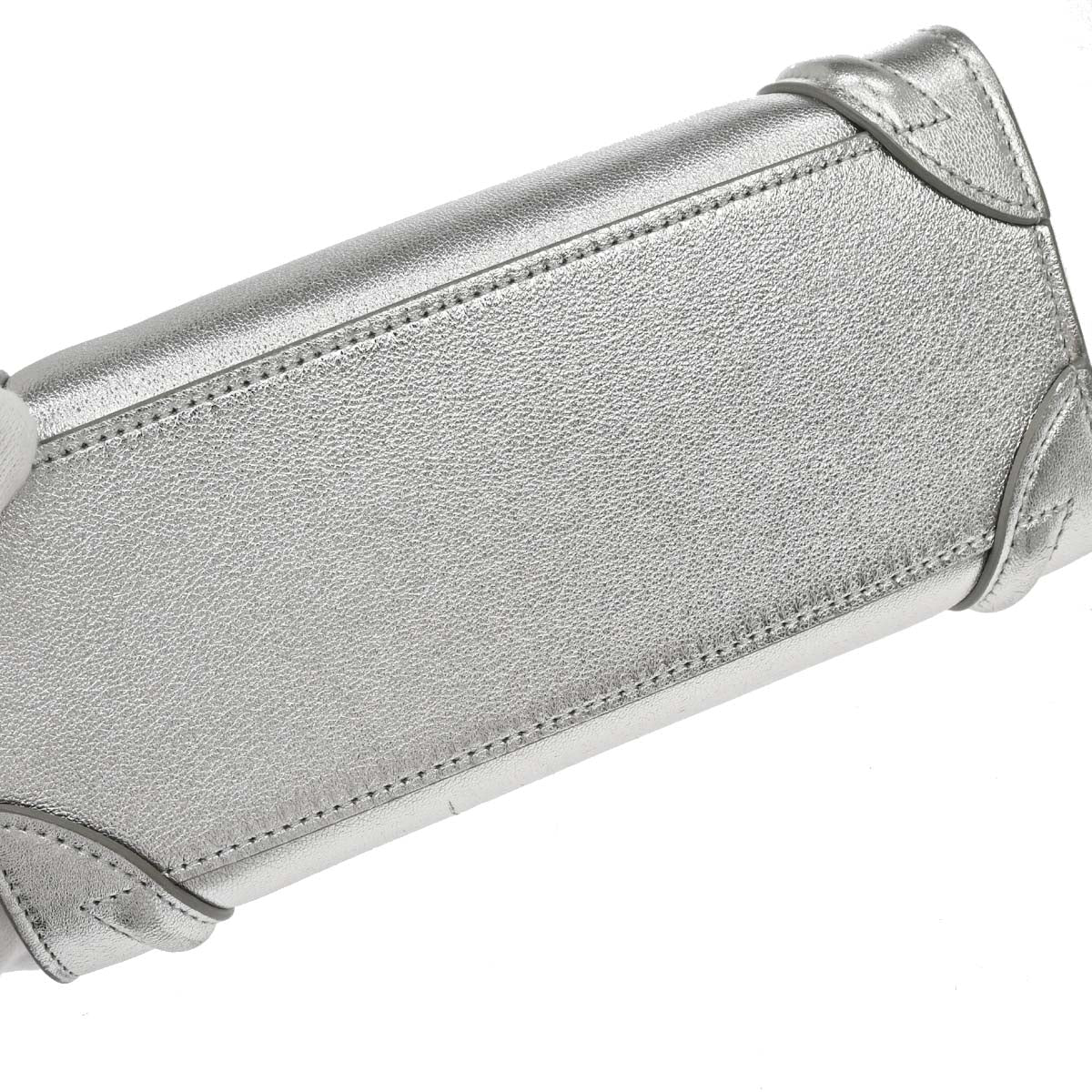 Celine Silver Lambskin Nano Luggage 2way Shoulder Tote Bag