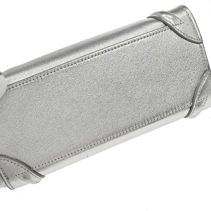 Celine Silver Lambskin Nano Luggage 2way Shoulder Tote Bag
