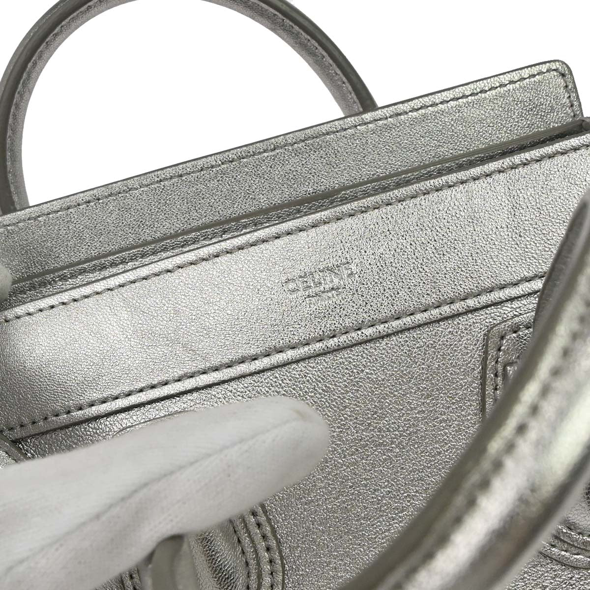 Celine Silver Lambskin Nano Luggage 2way Shoulder Tote Bag