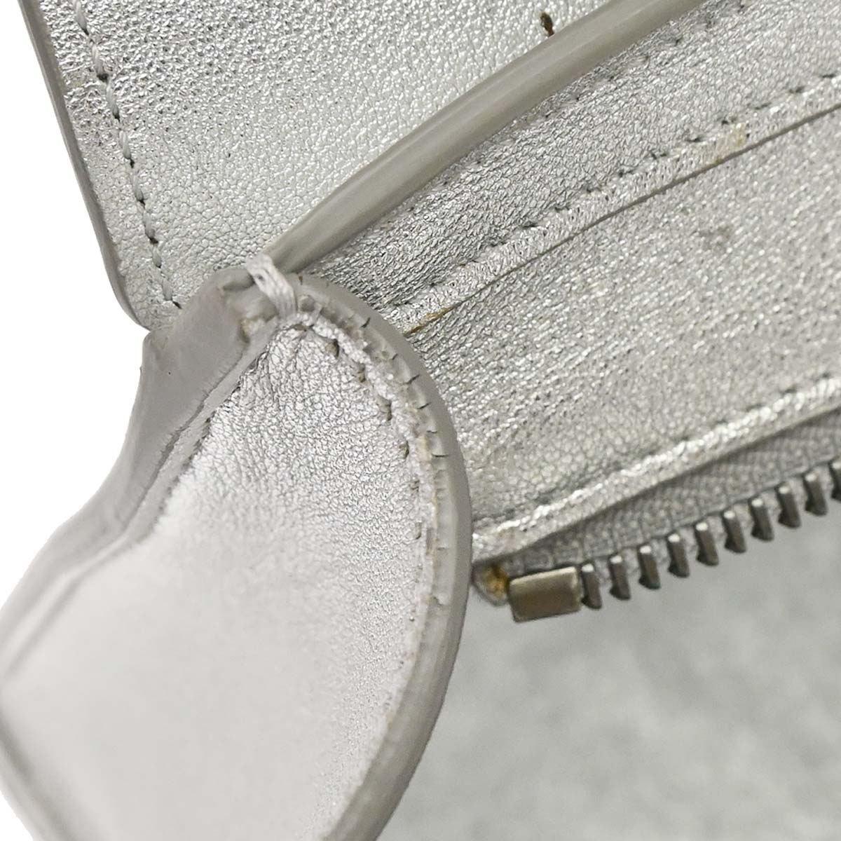 Celine Silver Lambskin Nano Luggage 2way Shoulder Tote Bag