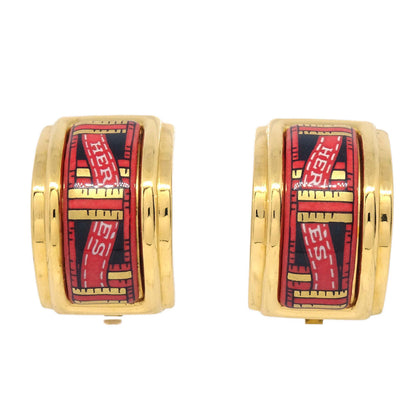 Hermes Gold Enamel Cloisonne Ware Clip-On Earrings