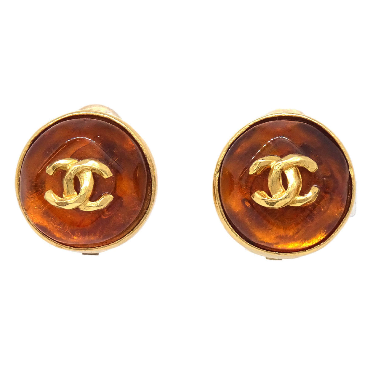 Chanel Button Clip-On Earrings Gold Brown Gripoix 99P