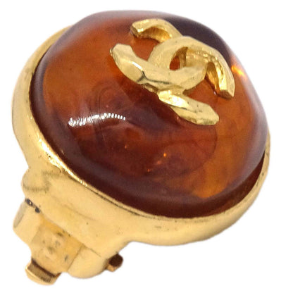 Chanel Button Clip-On Earrings Gold Brown Gripoix 99P