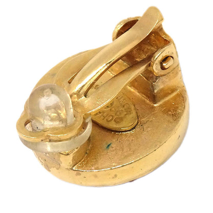 Chanel Button Clip-On Earrings Gold Brown Gripoix 99P