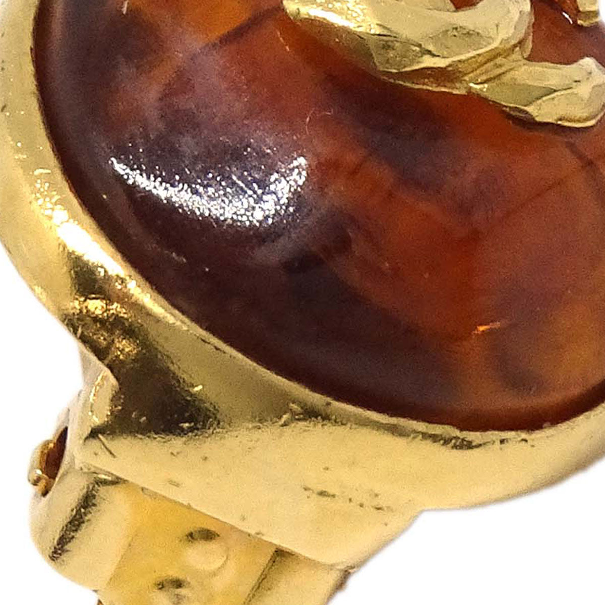 Chanel Button Clip-On Earrings Gold Brown Gripoix 99P
