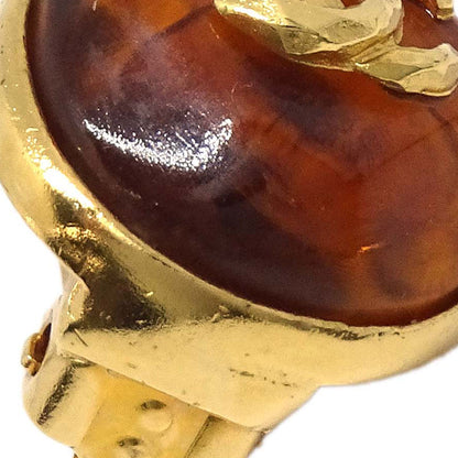 Chanel Button Clip-On Earrings Gold Brown Gripoix 99P