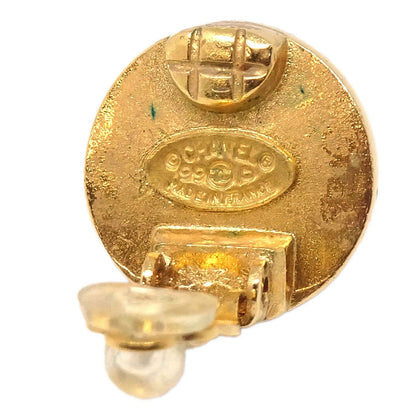 Chanel Button Clip-On Earrings Gold Brown Gripoix 99P