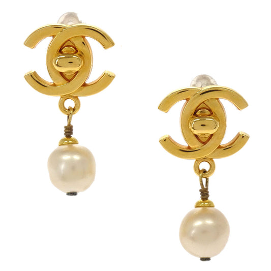 Chanel Turnlock Small Costume Pearl Dangle Clip-On Earrings 97P